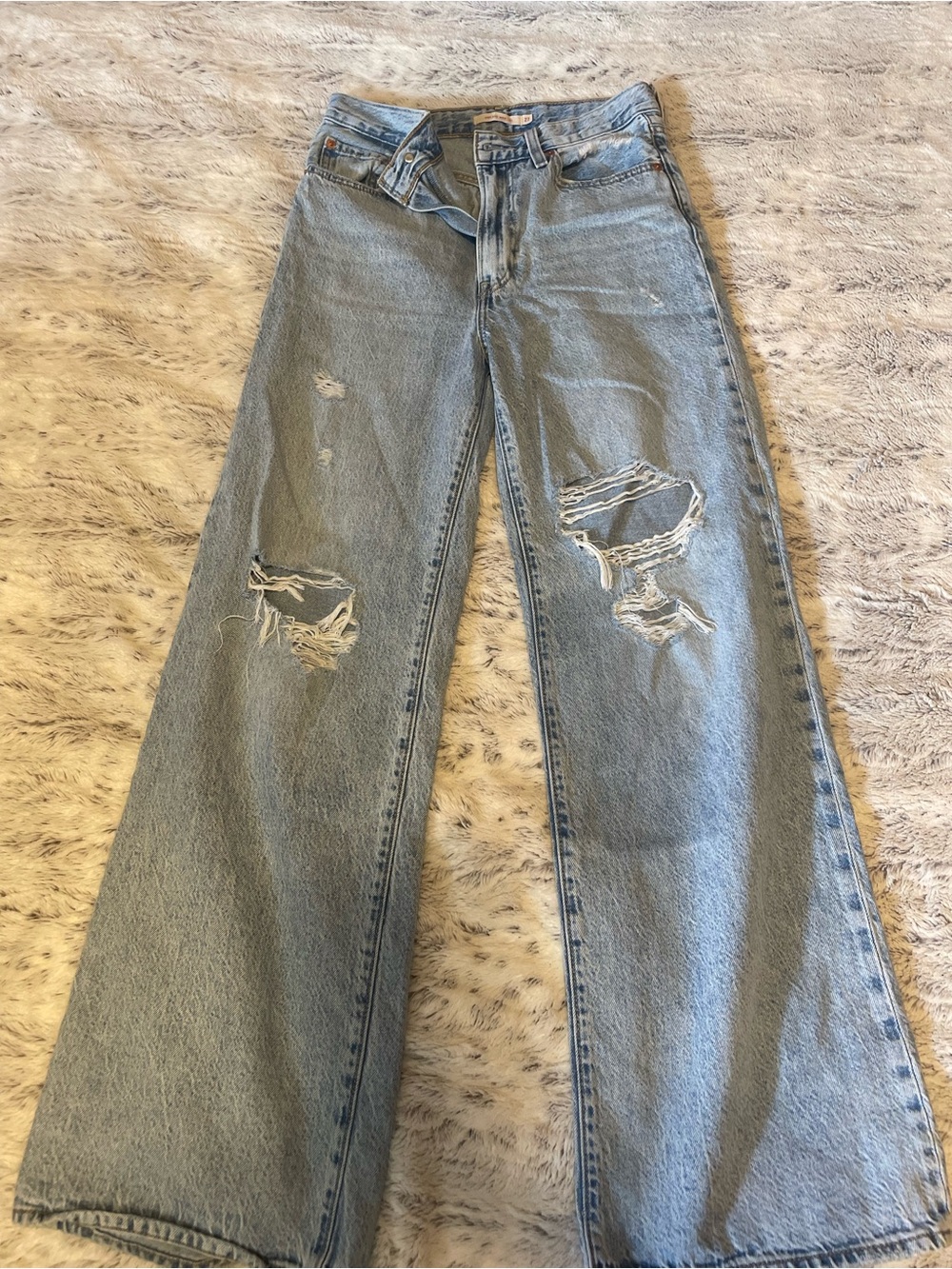 Levi's Light Blue Distressed Wide-Leg Jeans